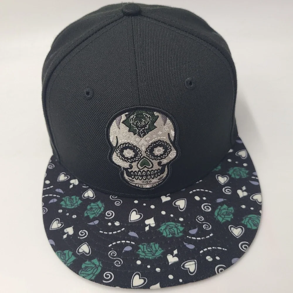 Milwaukee Bucks Hat Snapback New Era 9Fifty Black Sugar Skull Day of the Dead